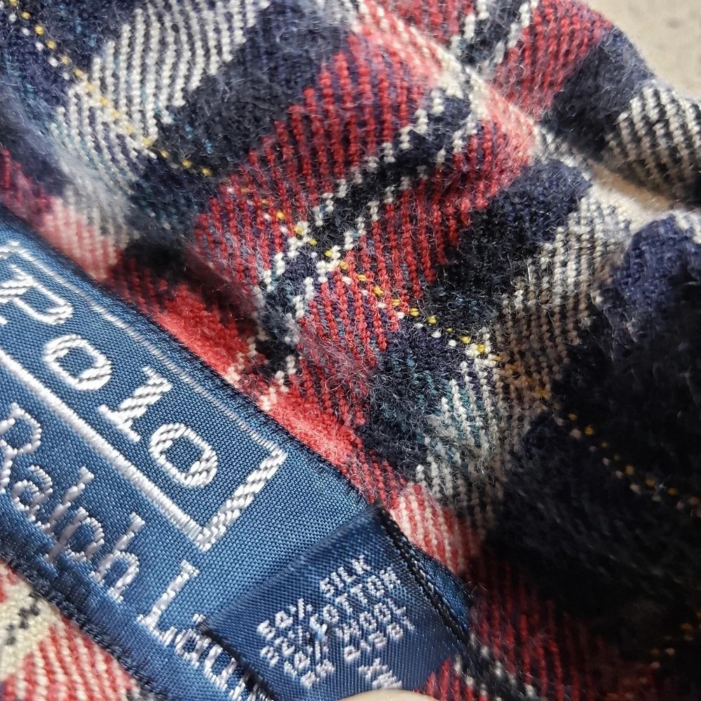 Vintage Ralph Lauren Flannel Shirt Mens Med (FITS SMALL) Plaid Silk Wool Cotton